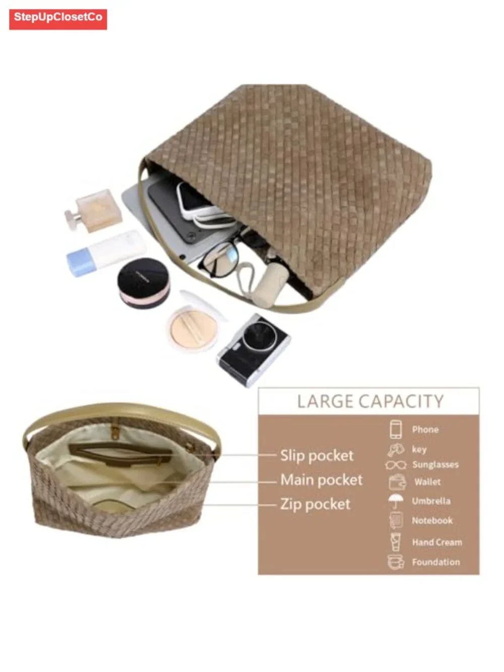 Woven Suede Shoulder Bag Hobo Tote Satchel Crossbody Purse Work Travel